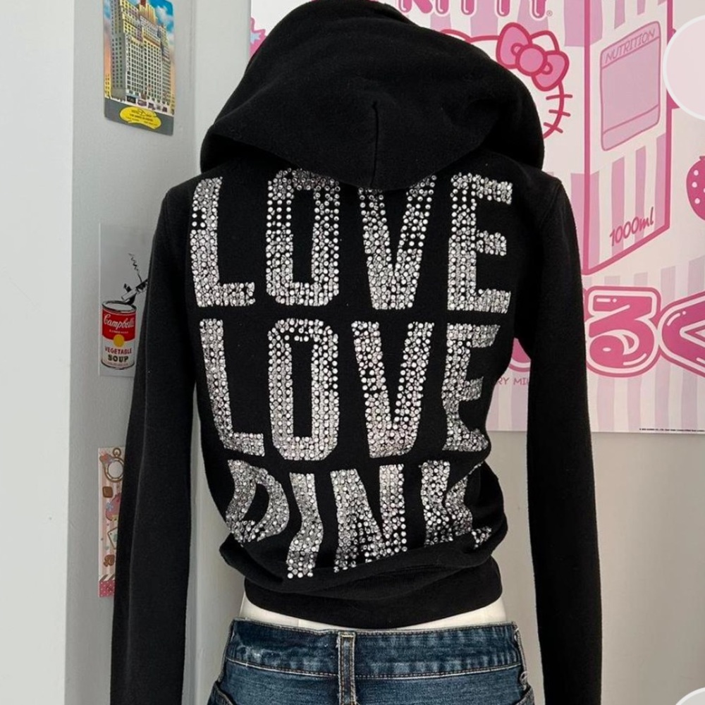⚠️SOLD⚠️2000 y2k Victorias Secret PINK Black Hoodie